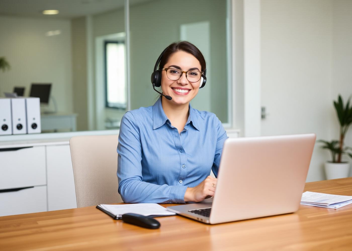 Licensed insurance agent taking calls at a desk in a bright office